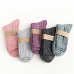 5 Pairs of Socks - Autumn/Winter - Extra Long and Plus Size Double Needle Stitch - Cable Knit - Thick - Warm - Women's Socks Up to the Calf