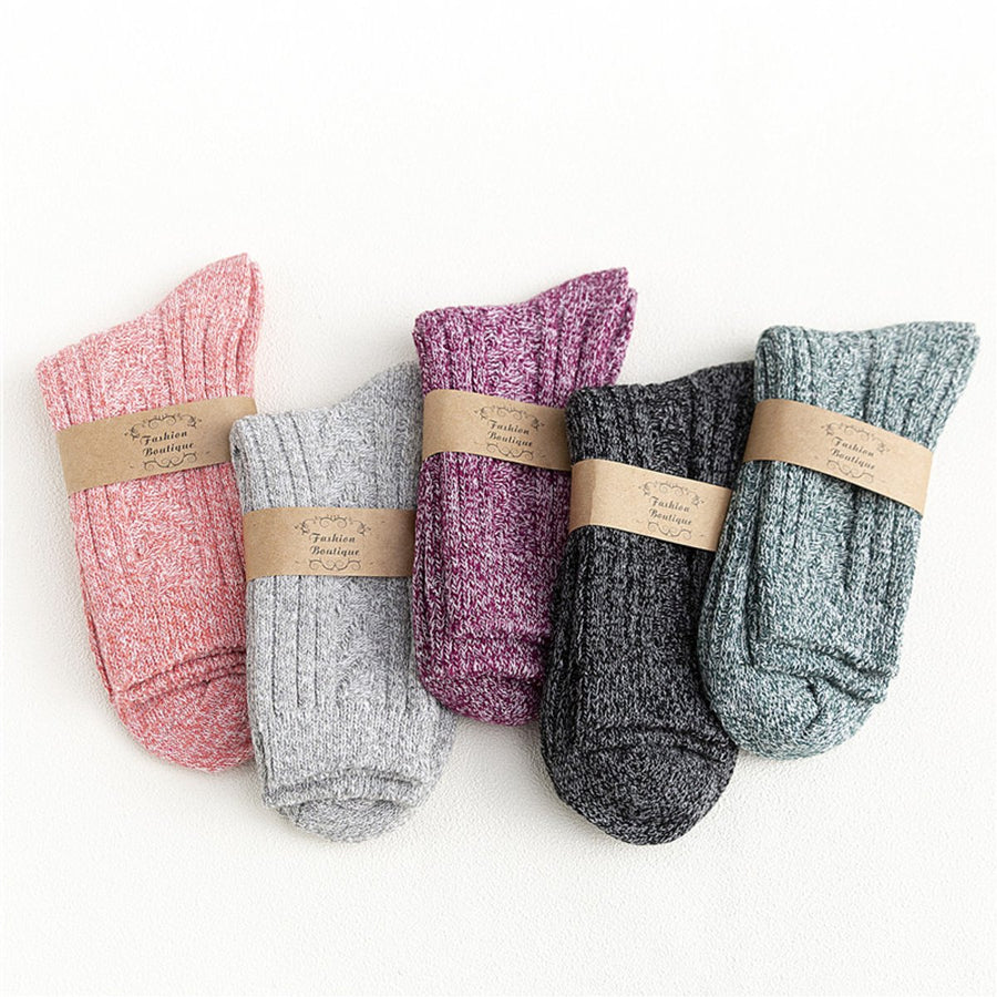 5 Pairs of Socks - Autumn/Winter - Extra Long and Plus Size Double Needle Stitch - Cable Knit - Thick - Warm - Women's Socks Up to the Calf