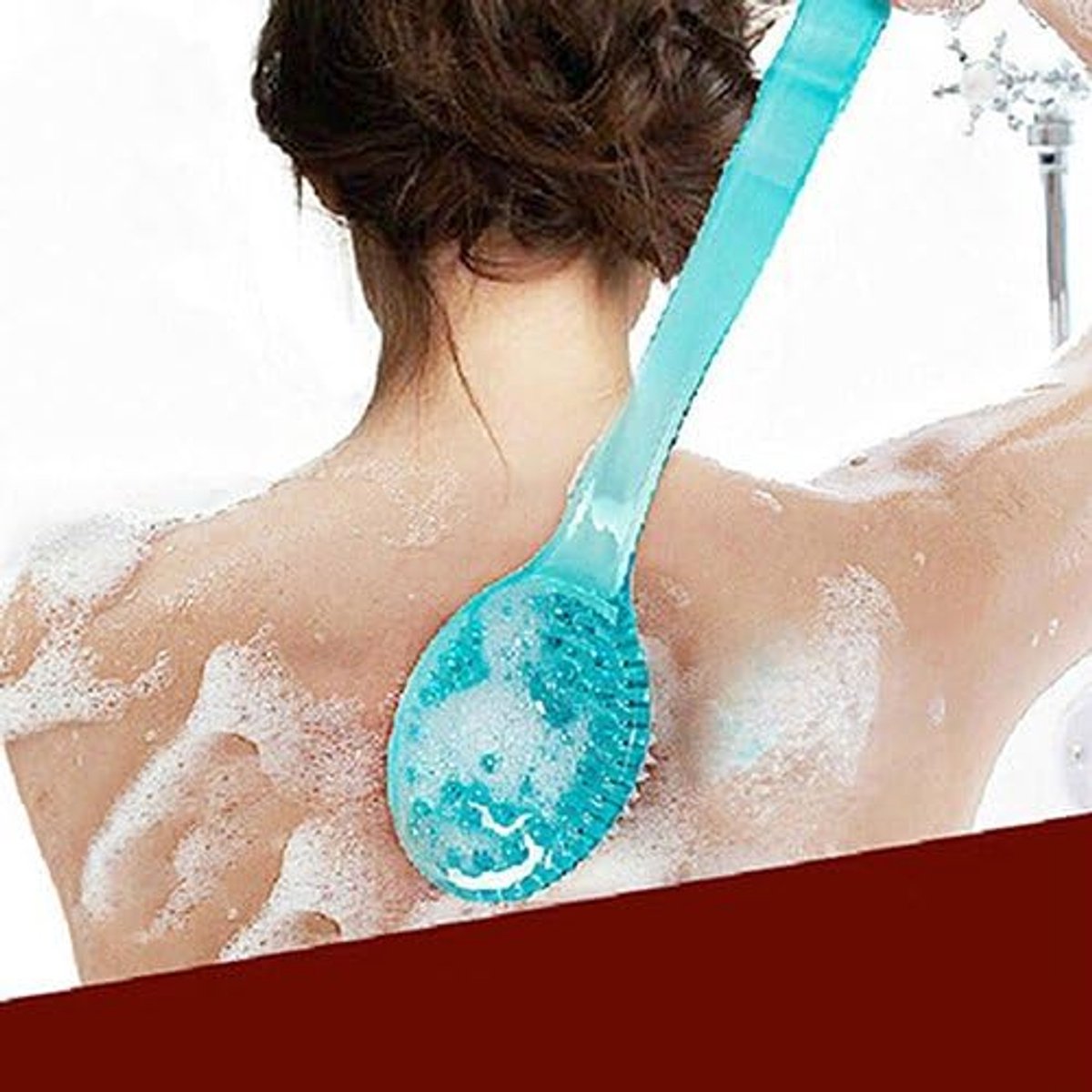 1 piece - Long handle - Household bath brush - Back brush (blue)