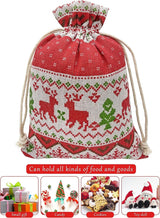 Christmas linen gift bags - 24 pieces - 13x18cm - Christmas decoration for indoors - Reusable - Christmas candy bags with drawstring - Suitable for gift bags for children's parties during the Christmas holidays