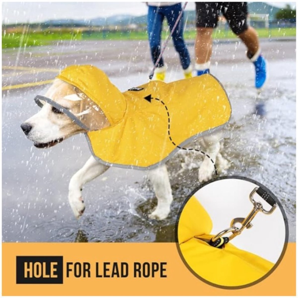 Dog Raincoat - Adjustable - Transparent Hood - Double Layer Dog Raincoat - Reflective Stripes - Storage Compartment - Dog Poncho - Size Large