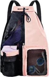 Backpack - Sports Bag - Travel Bag - Training Bag - Swimming Bag - 30*15*45cm - Mesh Material - Drawstring Design - Side Storage Space - Unisex - Suitable for Fitness, Swimming, Travel, Dancing, Camping（Pink）
