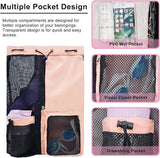 Backpack - Sports Bag - Travel Bag - Training Bag - Swimming Bag - 30*15*45cm - Mesh Material - Drawstring Design - Side Storage Space - Unisex - Suitable for Fitness, Swimming, Travel, Dancing, Camping（Pink） - Side View