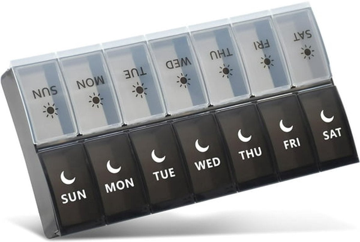 Storage Box - Vitamin Box Medicine Dispenser - Twice Daily (Black & White)