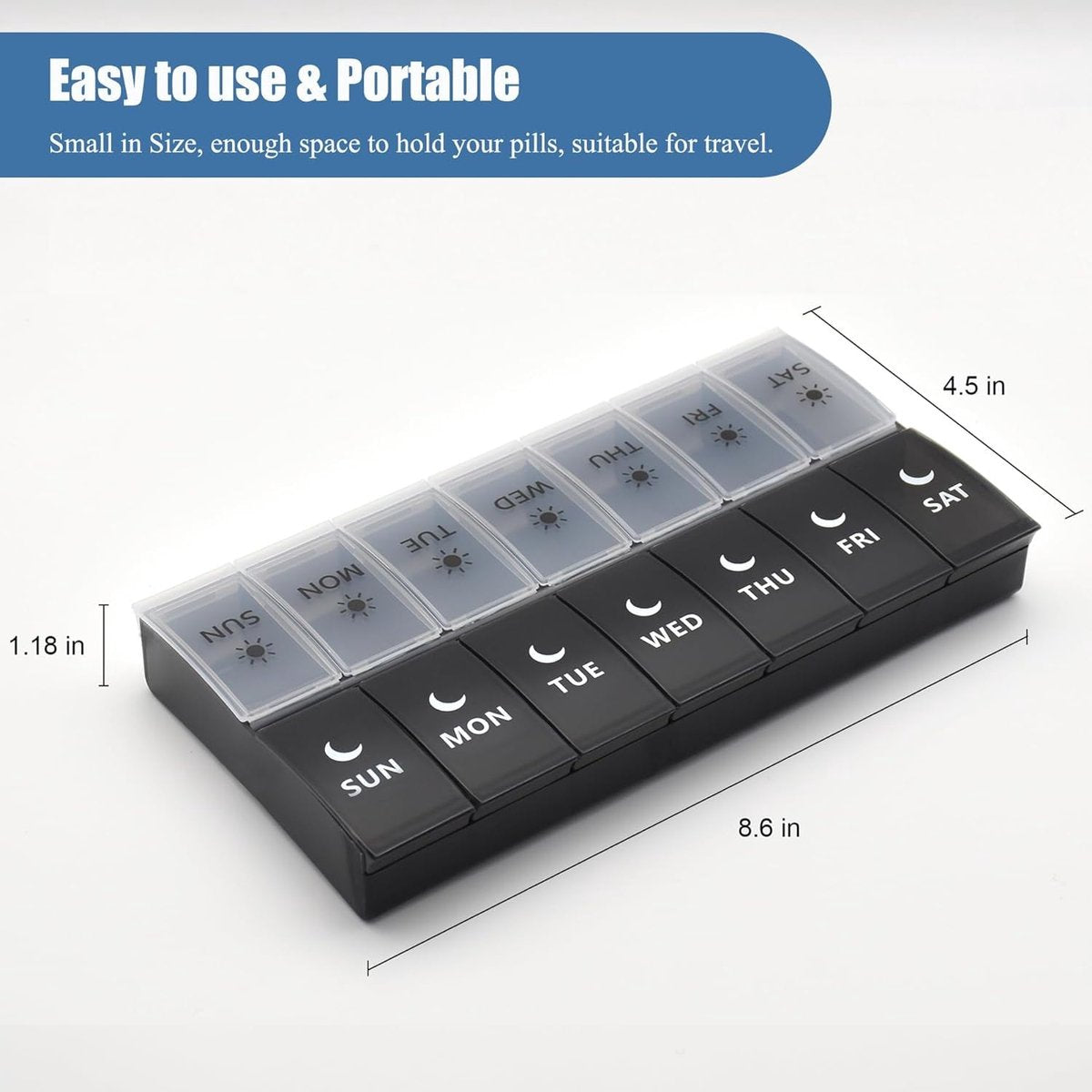 Storage Box - Vitamin Box Medicine Dispenser - Twice Daily (Black & White)