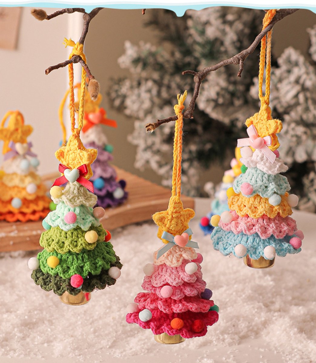 Christmas Decorations - Crochet Christmas Tree Bell Decorations - Small Christmas Decorations - Car Decorations - Style D