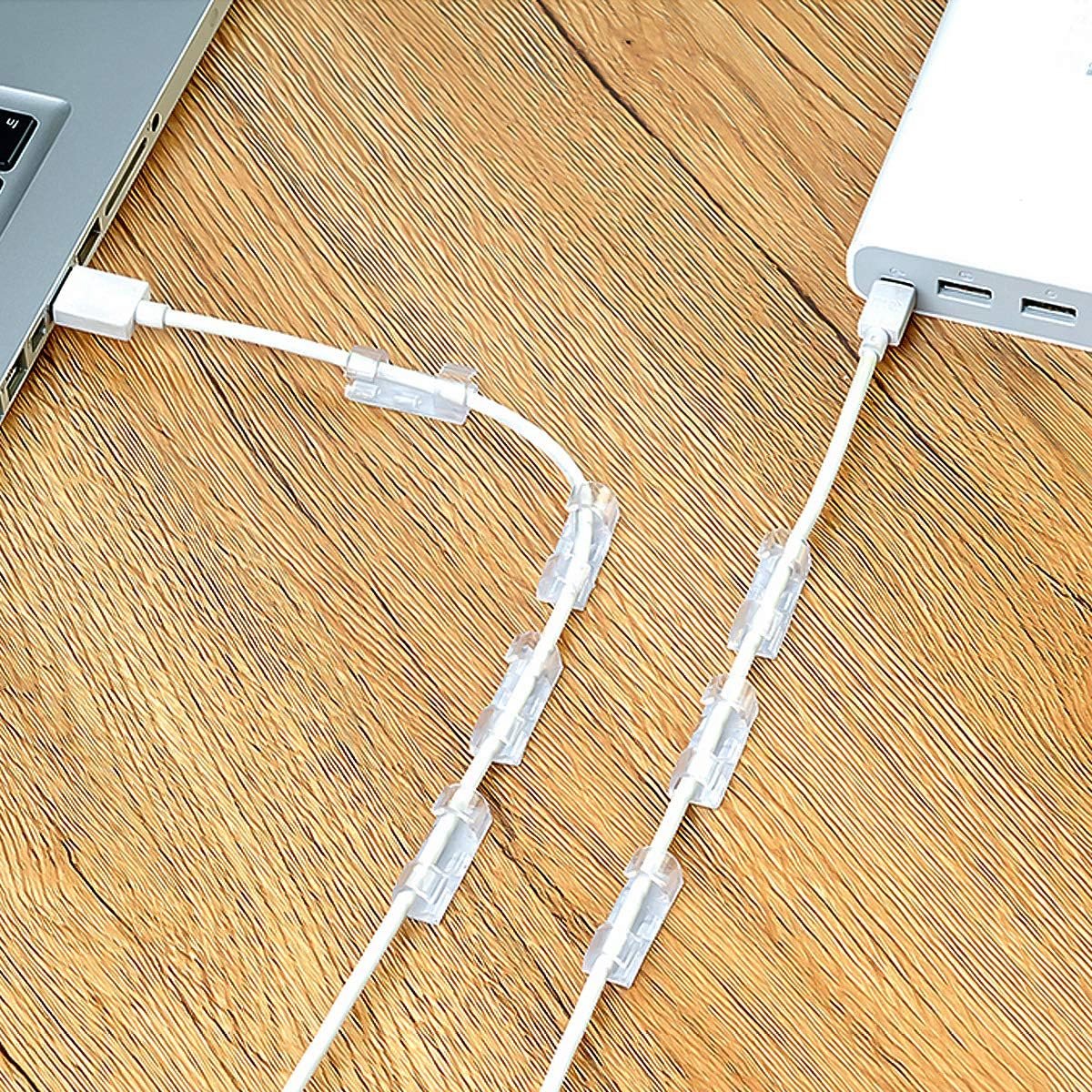 40 7mm Cable Organizer Clips with Adhesive Backing - Wall Mount Cable Clips - Cable Holder with Clips - Cable Clips for Home or Office - Desk Cables - Wall - Cable Management for TV, PC and Laptops