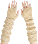 Arm Sleeves - Women's Long Fingerless - Knitted Y2K Arm Sleeves - (Beige)