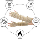 Arm Sleeves - Women's Long Fingerless - Knitted Y2K Arm Sleeves - (Beige) - Side View