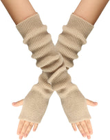 Arm Sleeves - Women's Long Fingerless - Knitted Y2K Arm Sleeves - (Beige)