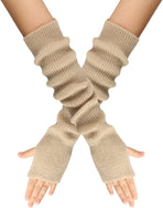 Arm Sleeves - Women's Long Fingerless - Knitted Y2K Arm Sleeves - (Beige)