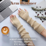 Arm Sleeves - Women's Long Fingerless - Knitted Y2K Arm Sleeves - (Beige) - 45-Degree Angle