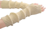 Arm Sleeves - Women's Long Fingerless - Knitted Y2K Arm Sleeves - (Beige) - Close-Up Angle