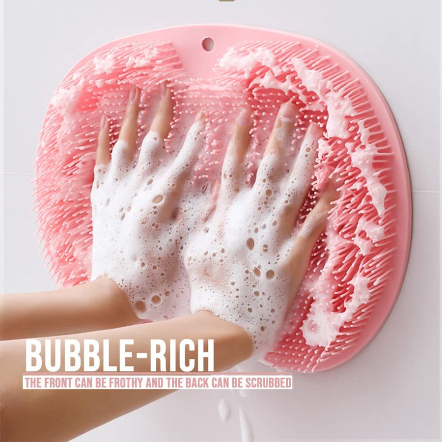 Shower Mat - Non-Slip Bath Mat - Foot Cleansing Pad, Back Scrub Pad, Exfoliating Bath Scrub Pad, Non-Slip Wall Suction Cup - Suitable for Men and Women (Pink)