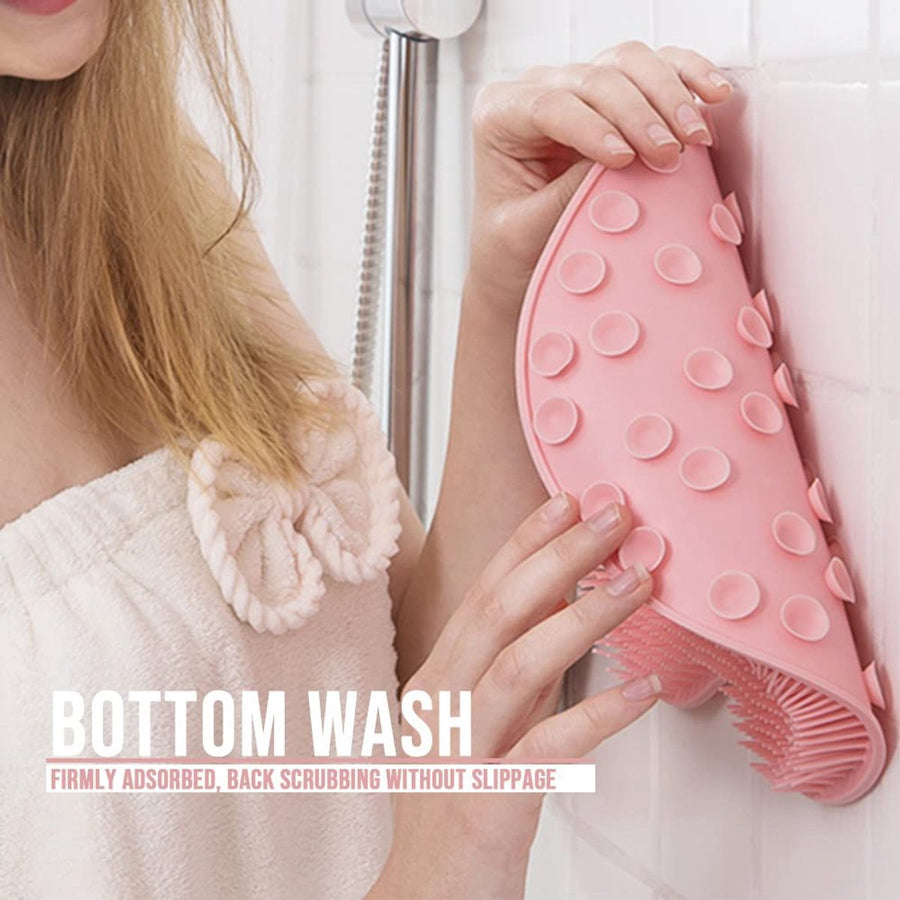Shower Mat - Non-Slip Bath Mat - Foot Cleansing Pad, Back Scrub Pad, Exfoliating Bath Scrub Pad, Non-Slip Wall Suction Cup - Suitable for Men and Women (Pink)