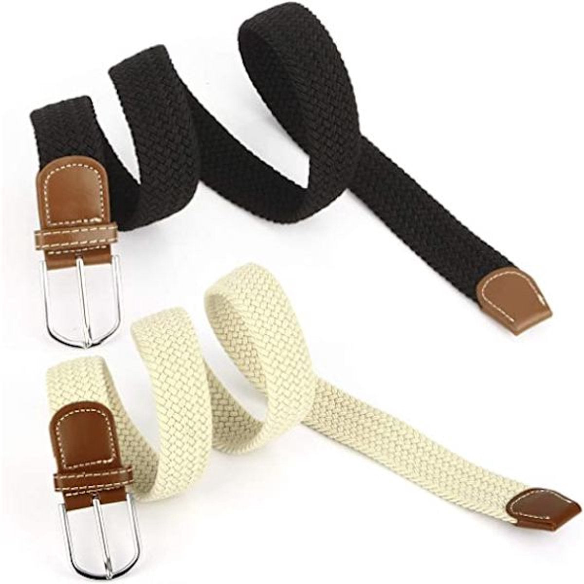 Women's Braided Belt - Stretch Canvas - Elastic Waistband - 2-Pack - No Holes
