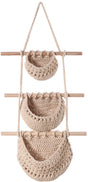 Three-Tier Hanging Fruit and Vegetable Basket - Removable Wall Rack - Hand-Woven Beige Wall Basket - Multifunctional Kitchen Storage Rack - Fruit and Vegetable Storage - Bohemian Home Decor