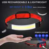 Headlamp LED Rechargeable - Headlight - 2-Pack Rechargeable LED Headlamp - 230° Wide Angle Lighting - High Lumens, 3 Modes - Lightweight Headlamp - Suitable for Running, Cycling, Camping - Side View