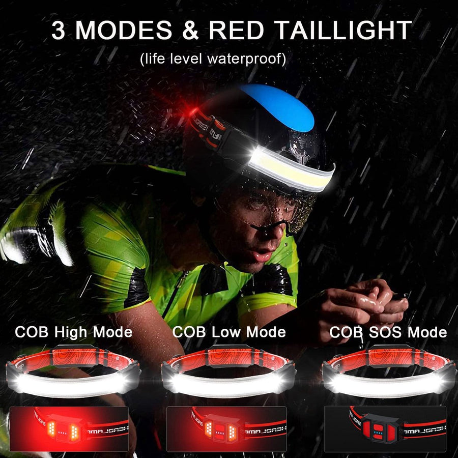 Headlamp LED Rechargeable - Headlight - 2-Pack Rechargeable LED Headlamp - 230° Wide Angle Lighting - High Lumens, 3 Modes - Lightweight Headlamp - Suitable for Running, Cycling, Camping