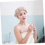Four-Piece Double Layer Shower Cap Set - Hair Salon - Shower Cap Cover - Kitchen Cap - Pink - Gray - Brown - Light Pink - Women's Essential Bathroom Supplies - 45-Degree Angle