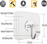 Self-adhesive hooks - transparent - waterproof - self-adhesive wall hooks - suitable for keys - bathroom, shower, outdoor, kitchen, door - practical pack of 24