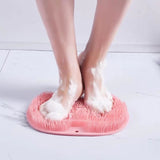 Bathroom Scrubber Mat - Non-Slip Silicone Massage Mat - Shower Back Scrubber - Massage Mat with Non-Slip Suction Cups - Exfoliating Bathroom Mat Pink