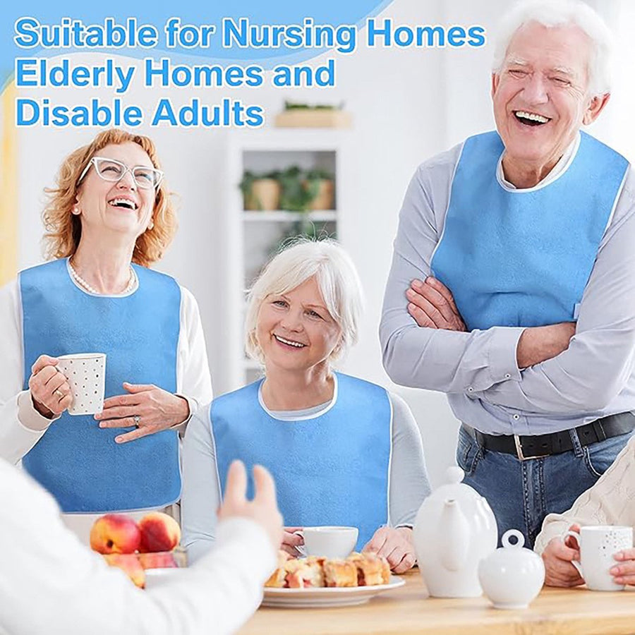 2-Pack - Stain-Resistant Feeding Bibs - Adjustable - Elderly Care Bibs - Light Blue