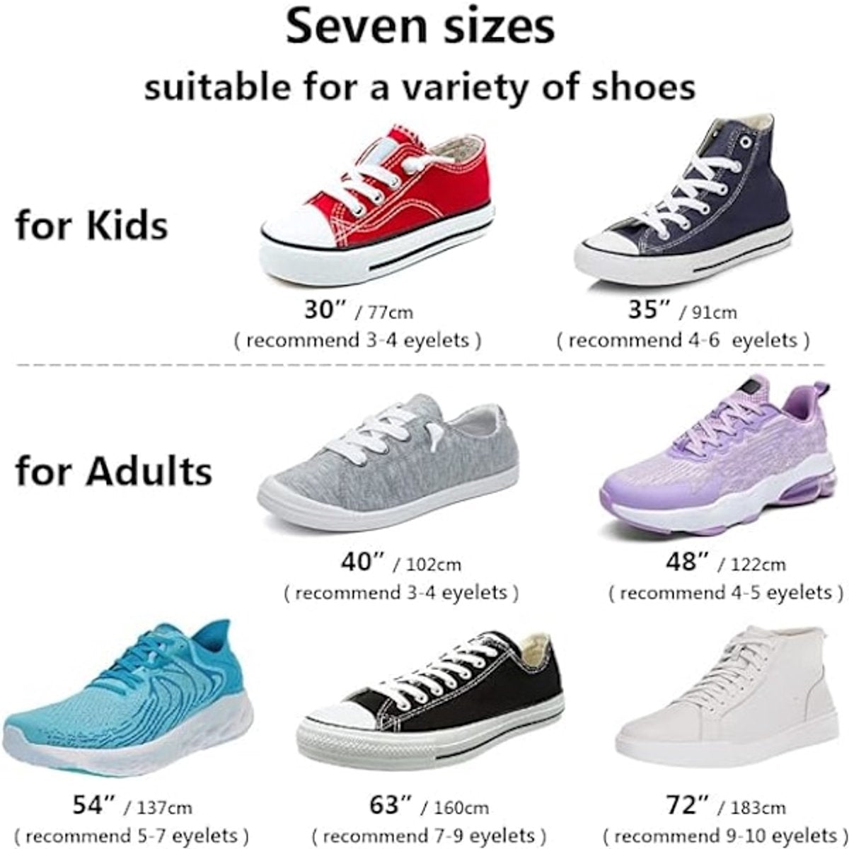 Shoelaces - Sports Shoes - 8mm Wide Flat Laces - Running - 3 Pairs