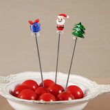 Creative Christmas Fruit Forks, Stainless Steel - Hand-Glazed Cartoon Fruit Picks with Double Prongs - Santa Claus - Christmas Tree - Fruit Fork Set (Set of 6) - Side View