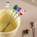 Creative Christmas Fruit Forks, Stainless Steel - Hand-Glazed Cartoon Fruit Picks with Double Prongs - Santa Claus - Christmas Tree - Fruit Fork Set (Set of 6) - Top-Down View