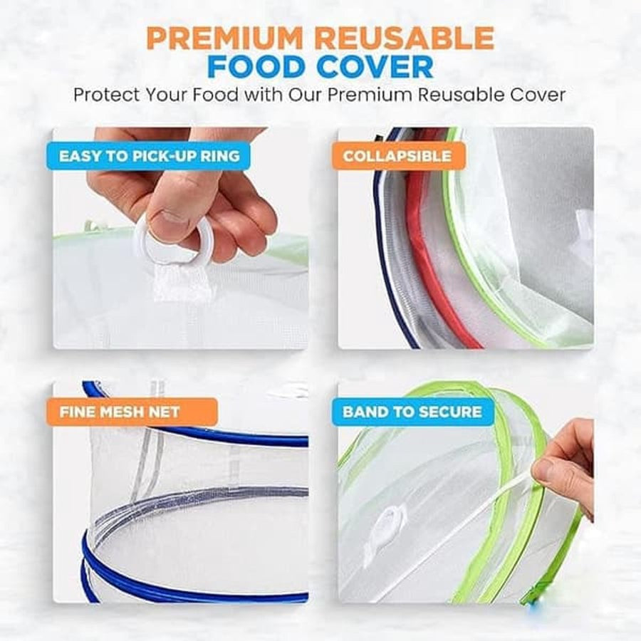 Pop-Up Food Umbrellas with Fine Mesh - Foldable Bottomless Insect Screen - Ideal for Home and Camping - Green 3-Pack