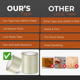 Transparent packaging tape on a roll - 48 mm x 66 m - Strong - Low noise - Strong, extra adhesive - For packing boxes - Parcel tape for shipping and long-term storage (transparent, 3 rolls) - Front View