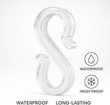 Hooks - Groove Hooks - 50 pieces - 3.5 cm - Transparent - Reusable plastic - Mini S-shaped design - Groove clips for outdoor lighting - Holds Christmas decorations securely - Top-Down View