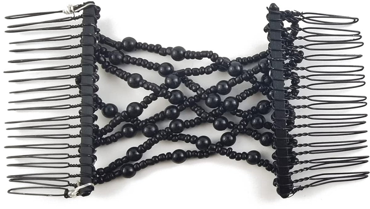 6-Pack Pearl Hair Combs - Elastic Magic Hairpins - Hair Clamps - Hair Clip - Black & White - For All Hair Types