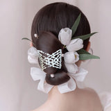 6-Pack Pearl Hair Combs - Elastic Magic Hairpins - Hair Clamps - Hair Clip - Black & White - For All Hair Types - 45-Degree Angle