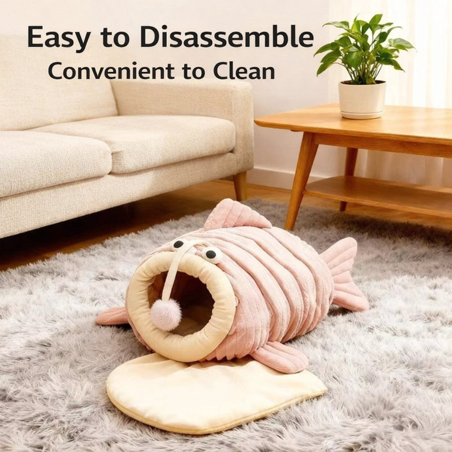 Cat Bed - Cave Cat Basket - Calming and Anxiety Relieving - Lantern Fish Shape - Pink（M：55*40*31cm）