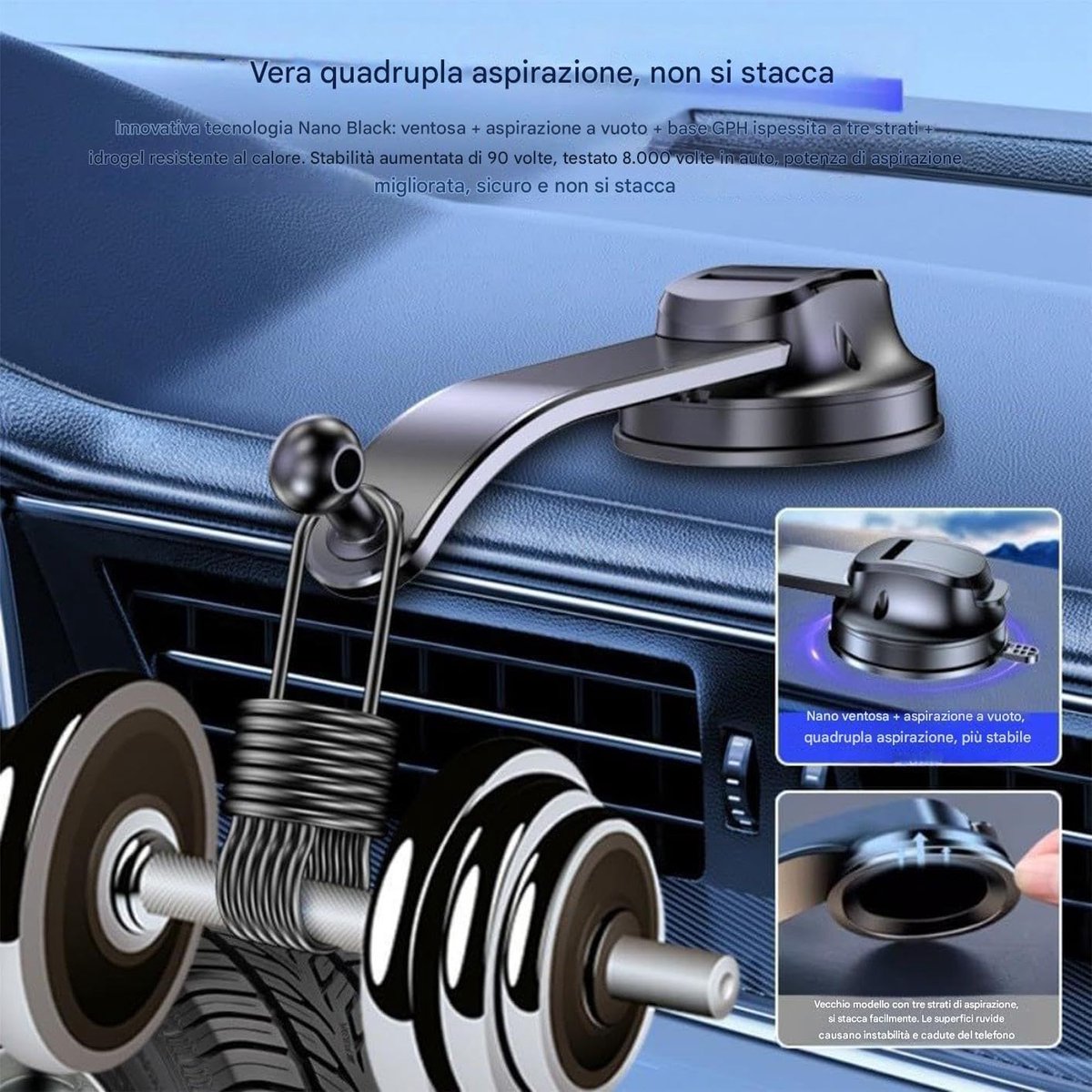 Phone Holder - Universal Base - 360° Rotatable Car Phone Holder - Suitable for cars, trucks, vehicles, windshields and mobile navigation systems.
