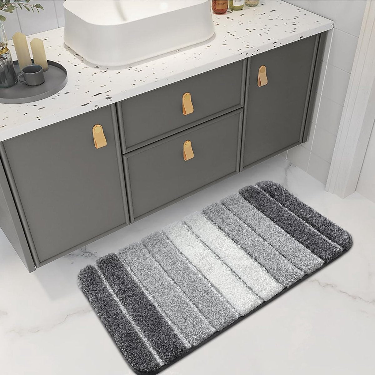 Living room carpet - Bathroom carpet - Non-slip bath mat - 40 x 60 cm - Absorbent underlay - Machine-washable carpet with soft water microfiber - Suitable for bathtubs, showers, Gray