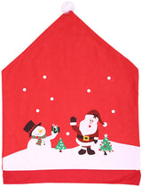 Chair Covers (4 Pieces) - Dining Chair Cover - Sofa Cover - Chair Covers - Christmas Chair Covers - Santa Claus and Snowman Red Hat Christmas Chair Back Cover Set - Perfect for Christmas Holiday Dining Table and Chair Decorations - Home Kitchen Party Deco