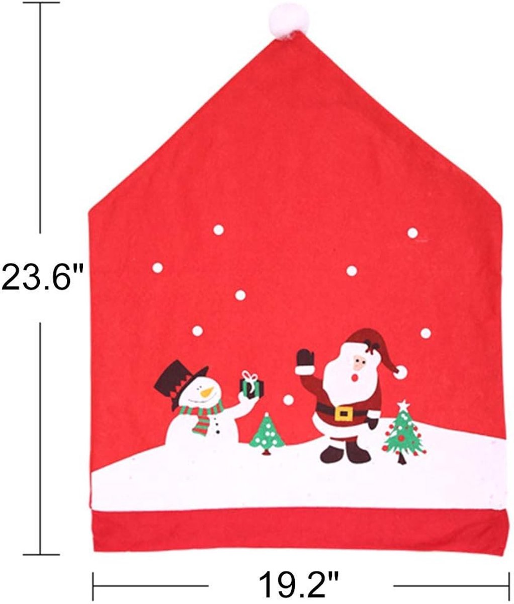 Chair Covers (4 Pieces) - Dining Chair Cover - Sofa Cover - Chair Covers - Christmas Chair Covers - Santa Claus and Snowman Red Hat Christmas Chair Back Cover Set - Perfect for Christmas Holiday Dining Table and Chair Decorations - Home Kitchen Party Deco