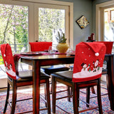 Chair Covers (4 Pieces) - Dining Chair Cover - Sofa Cover - Chair Covers - Christmas Chair Covers - Santa Claus and Snowman Red Hat Christmas Chair Back Cover Set - Perfect for Christmas Holiday Dining Table and Chair Decorations - Home Kitchen Party Deco