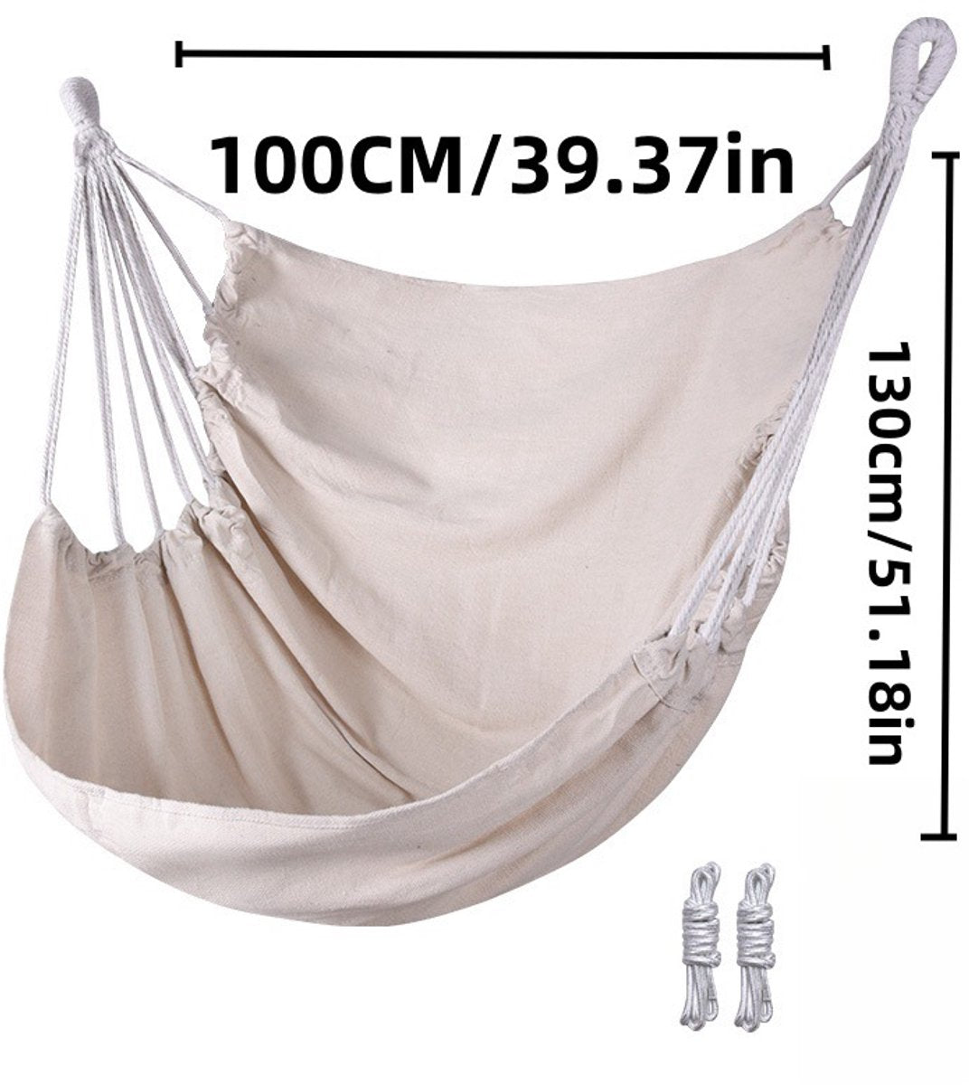 Hanging Chair - Portable Hammock - Comfortable Patio Chair - Suitable for Indoor and Outdoor Use - Maximum Load Capacity 100kg（White, without cushion）