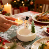 1 Piece - Ceramic Tea Light Holder - Desk Decoration - Snowman Candle Holder - Dining Table Ornament - Farmhouse Winter Decoration (Style 1) - Front View