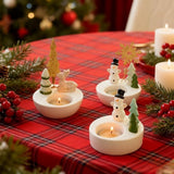 1 Piece - Ceramic Tea Light Holder - Desk Decoration - Snowman Candle Holder - Dining Table Ornament - Farmhouse Winter Decoration (Style 1) - Side View