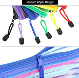 Storage Bags - Set of 6 - Pencil Case - 6 different colored mesh pockets with zipper - Nylon pencil case - 23x12 cm - Front View