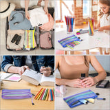 Storage Bags - Set of 6 - Pencil Case - 6 different colored mesh pockets with zipper - Nylon pencil case - 23x12 cm - Side View