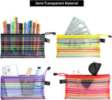 Storage Bags - Set of 6 - Pencil Case - 6 different colored mesh pockets with zipper - Nylon pencil case - 23x12 cm - 45-Degree Angle