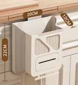 Waste Bin - Hanging Waste Bin - Foldable Waste Bin - Capacity: 7 Liters - Space-Saving Design - Suitable for Kitchens, Cabinet Doors, Bathrooms, Campers, Cars and Camping (Gray) - Front View
