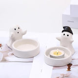 1 Piece - Ceramic Ghost Candle Holder - Cute Ghost Ornament - Birthday Gift - Desk Decoration (Style 1) - Top-Down View