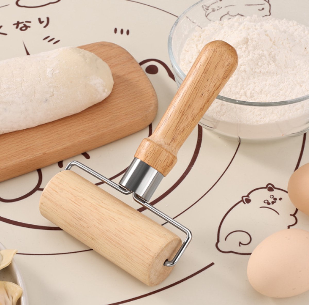 Dough Rolling Machine - Double-Sided Wooden Dough Rolling Machine - Three-Piece Set - Hand Baking Utensils - Smooth Non-Stick Coating - Suitable for Baking Dough, Fudge, Pizza, Cookies, Bread
